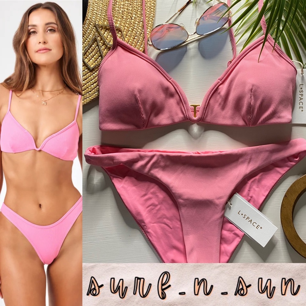 L*Space 🩷 V-Wire Helena Bralette Bikini Top | Camacho Classic Bottom in Guava